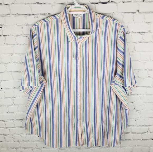 VINTAGE | short sleeve striped button up blouse - Picture 1 of 7